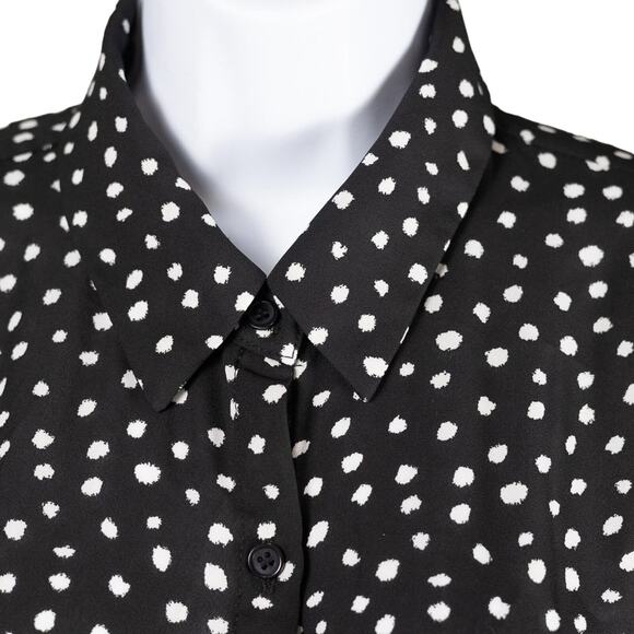 NEIMAN Marcus Sheer Black Cream Spotted Long Sleeve Blouse, Size Medium - Picture 7 of 8